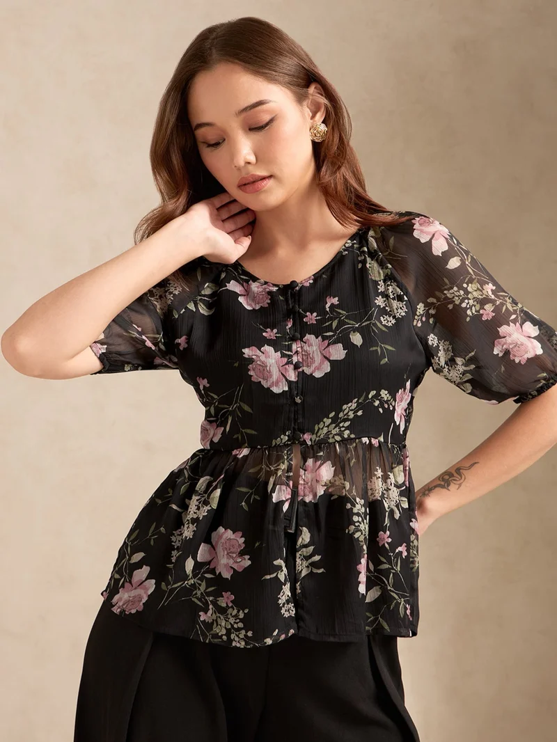 أوجيدر بلوزة مطبوعة بالزهور باللون الأسود