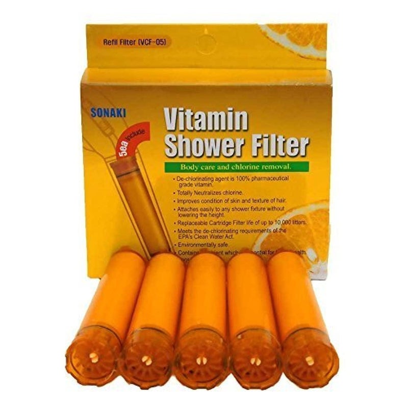 Sonaki Vitamin C Shower Filter Cartridge - (1 Pack of 5) Vitamin C Filter Refills - Remove 99.9% of Chlorine and Chloramines - Image 1
