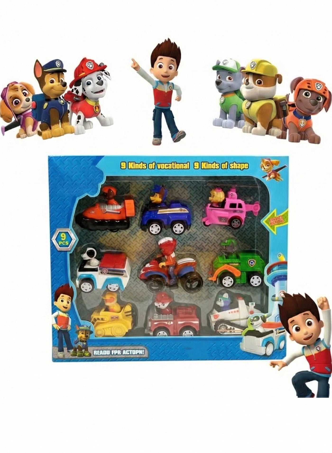Paw Patrol Toys 9-in-1 Action Figure Set – Complete Rescue Team with Ryder, Chase, Marshall & Skye | Patrol Dog Collectible Playset for Boys & Girls 3+ | Cake Toppers & Party Favors | Ultimate Puppy Hero Gift Pack