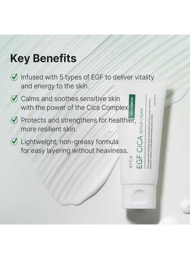 Avca EGF Cica Repair Cream 100 mL (3.38 fl oz) – Fragrance-Free Moisturizer for Sensitive Skin with Centella & Aloe, Fast-Absorbing, Dermatologist-Tested, K-Beauty - Image 3