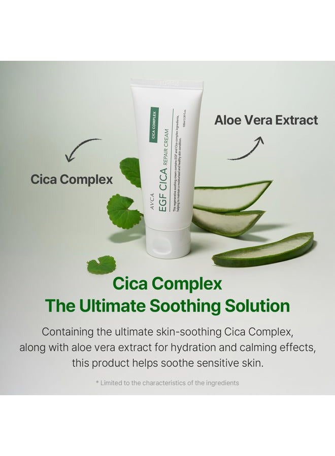 Avca EGF Cica Repair Cream 100 mL (3.38 fl oz) – Fragrance-Free Moisturizer for Sensitive Skin with Centella & Aloe, Fast-Absorbing, Dermatologist-Tested, K-Beauty - Image 5