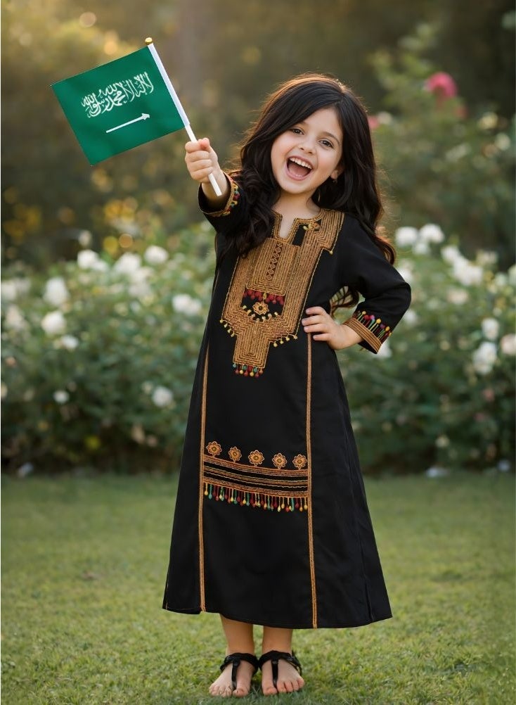 بريميم فستان جلابية ماكسي مطرز من عسيري كيدز تاتريز - فستان طويل فاخر تقليدي للنساء بتطريز هندسي ملون - Image 2