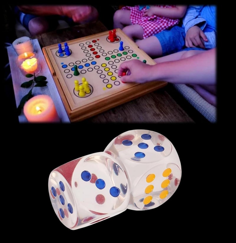 GLADBACK (30 MM) Jumbo Dice with Colored Dots, 6-Sided Transparent Dice, Fun Six-Sided Gaming Dice for Farkle, Dice Cube Perfect for Board Games, Casino, Snake and Ladders, Monopoly, More (Pack of 2) - Image 5