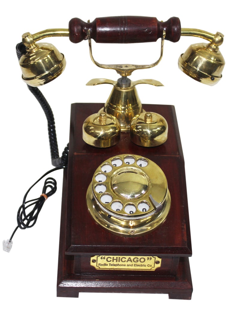 Latas Antique Vintage Retro Telephone –Working Solid Wood Phone, Classic Decorative Showpiece for Home & Office Working Condition-02 - Image 1