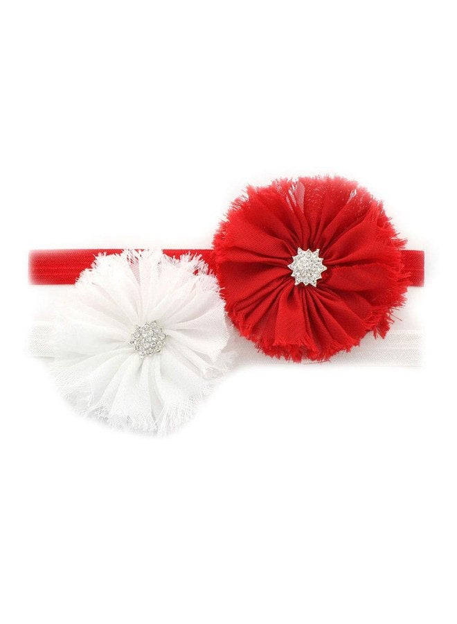 ماي ليلو عصابة رأس My Lello Baby Flower من القماش المتهالك المزين بأحجار الراين على شكل راقصة باليه (أبيض/أحمر) - Image 1