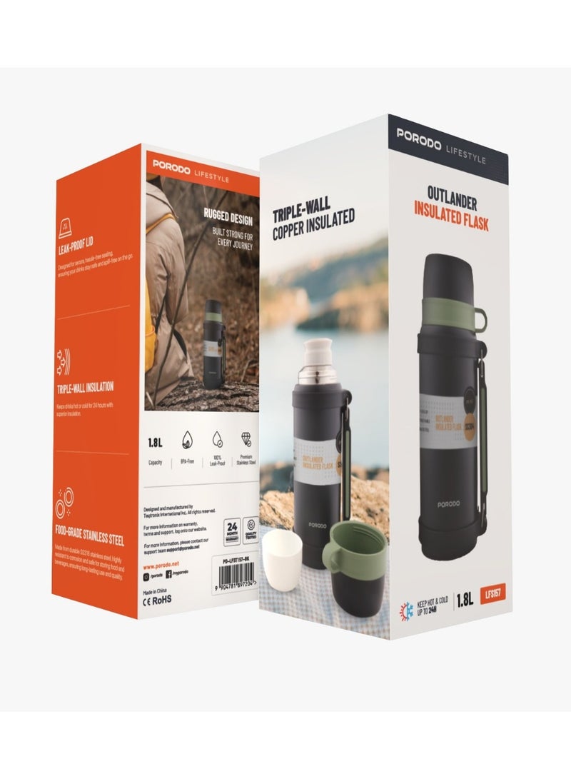 porodo Lifestyle Insulation Flask 1.8L / Stainless Steel Flask / Triple-Wall Insulated Flask / Travel Mug and Coffee Maker / Portable Steel Bottle - Black - Image 4