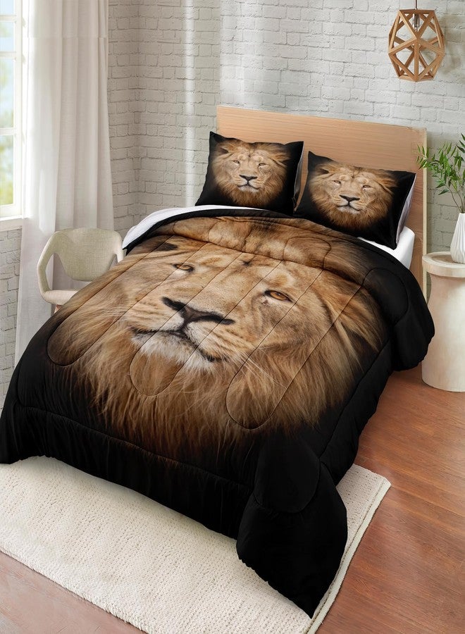 Bedorm Lion Comforter Set Queen Size Wild Animal Bedding Comforter Set Black Lion Safari Wildlife Theme 3D Animal Pattern Boys Teens Kids African Down Comforter Queen Size Bed Set - Image 2