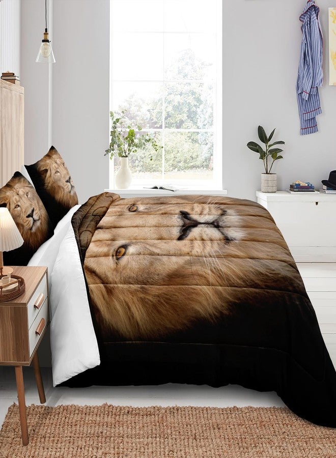 Bedorm Lion Comforter Set Queen Size Wild Animal Bedding Comforter Set Black Lion Safari Wildlife Theme 3D Animal Pattern Boys Teens Kids African Down Comforter Queen Size Bed Set - Image 3