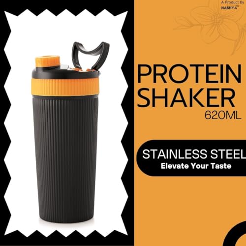 Nabhya Stainless Steel Protein Shaker With Steel Blender Gym Shaker Bottle for protein shake gym protein shaker bottle (Capacity-620ml) (Yellow) - Image 2