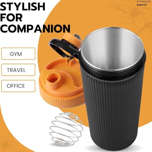 Nabhya Stainless Steel Protein Shaker With Steel Blender Gym Shaker Bottle for protein shake gym protein shaker bottle (Capacity-620ml) (Yellow) - Image 5