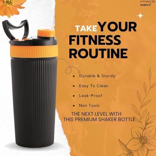 Nabhya Stainless Steel Protein Shaker With Steel Blender Gym Shaker Bottle for protein shake gym protein shaker bottle (Capacity-620ml) (Yellow) - Image 3