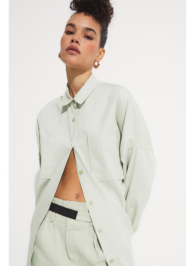 جون قميص قطن 100% نسائي بتفاصيل جيوب - مينت - Image 1