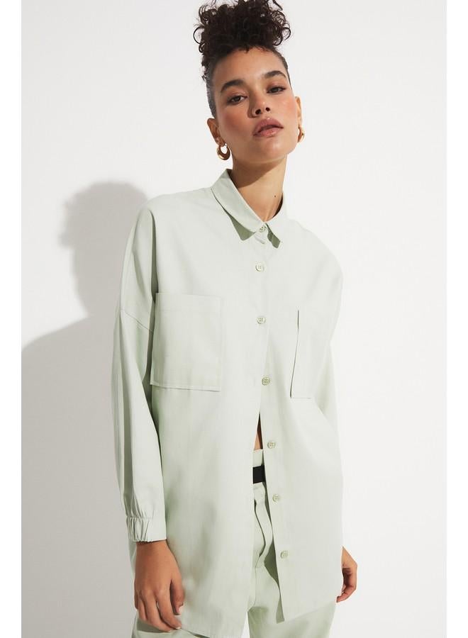 جون قميص قطن 100% نسائي بتفاصيل جيوب - مينت - Image 2