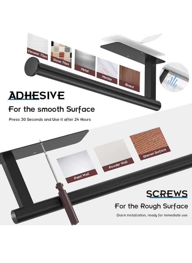 حامل المناشف الورقية للمطبخ، المناشف الورقية كبيرة -ذاتية اللصق تحت الخزانة، كلاهما متوفر في اللاصق والمساكين، 304 فولاذ مقاوم للصدأ 12 بوصة أسود غير لامع - Image 4