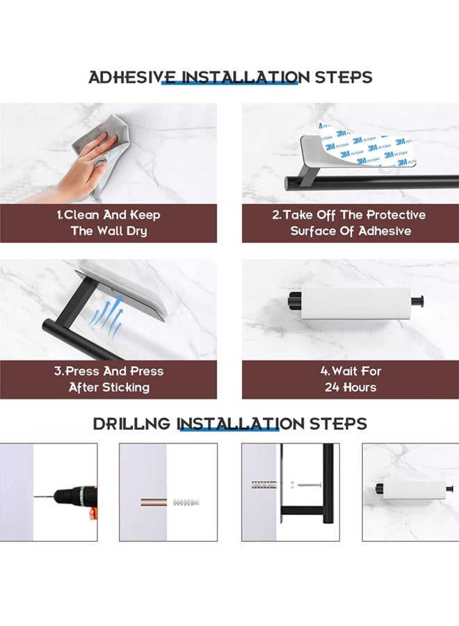 حامل المناشف الورقية للمطبخ، المناشف الورقية كبيرة -ذاتية اللصق تحت الخزانة، كلاهما متوفر في اللاصق والمساكين، 304 فولاذ مقاوم للصدأ 12 بوصة أسود غير لامع - Image 5