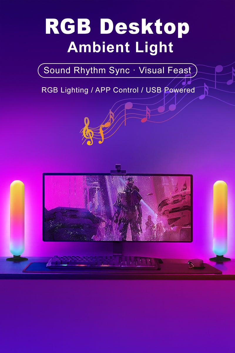 يو إل اتش واي سي شريط إضاءة LED ذكي، إضاءة ألعاب RGB، مع جهاز تحكم عن بعد، تحكم صوتي عن بعد من خلال التطبيق، إضاءة ألعاب RGBIC، مع وضع الموسيقى، 2 عصا - Image 2