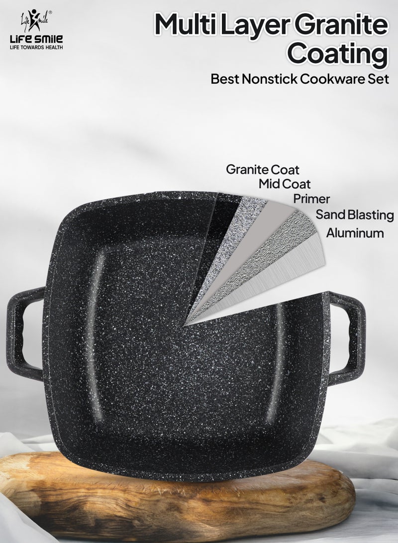 Life Smile Granite Nonstick Cookware Set with Silicone Utensils | Complete Pots & Pans Set with Soup Pots, Shallow Pots, Fry Pans, Wok, Grill Pan, Fish Pan, Pizza Pan & Cake Molds | PFOA-Free Induction Base Cookware - Image 4