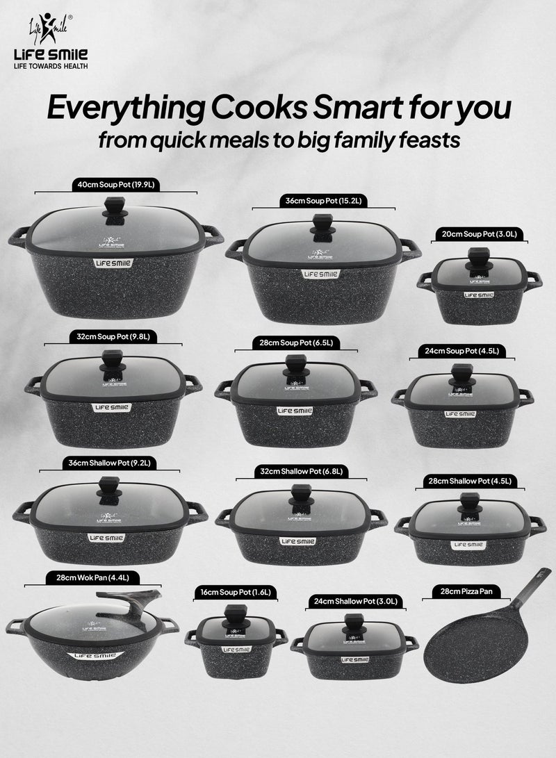 Life Smile Granite Nonstick Cookware Set with Silicone Utensils | Complete Pots & Pans Set with Soup Pots, Shallow Pots, Fry Pans, Wok, Grill Pan, Fish Pan, Pizza Pan & Cake Molds | PFOA-Free Induction Base Cookware - Image 3