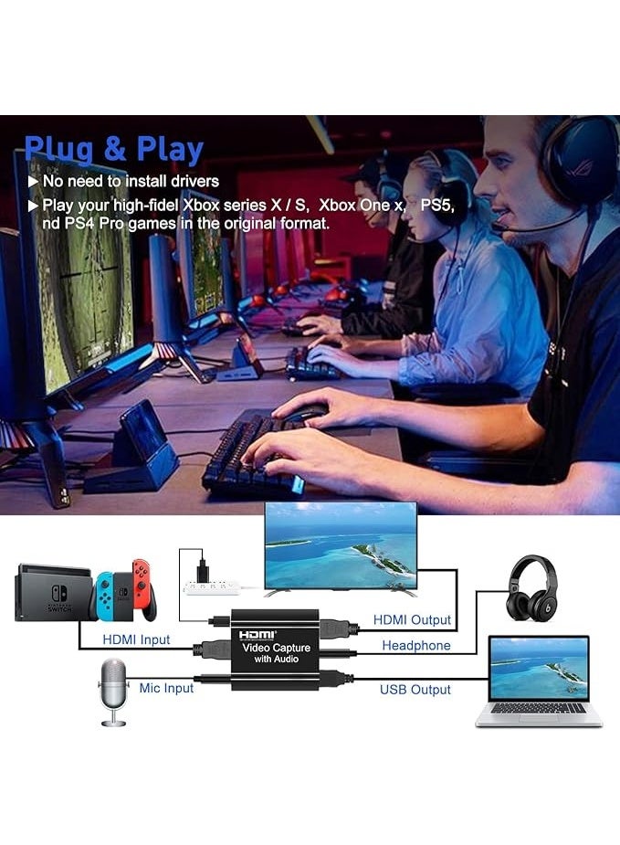 HDMI 4K HDMI Video Capture Card 1080P Game USB Recorder to with Loop Output for Live Streaming Recording - Image 2