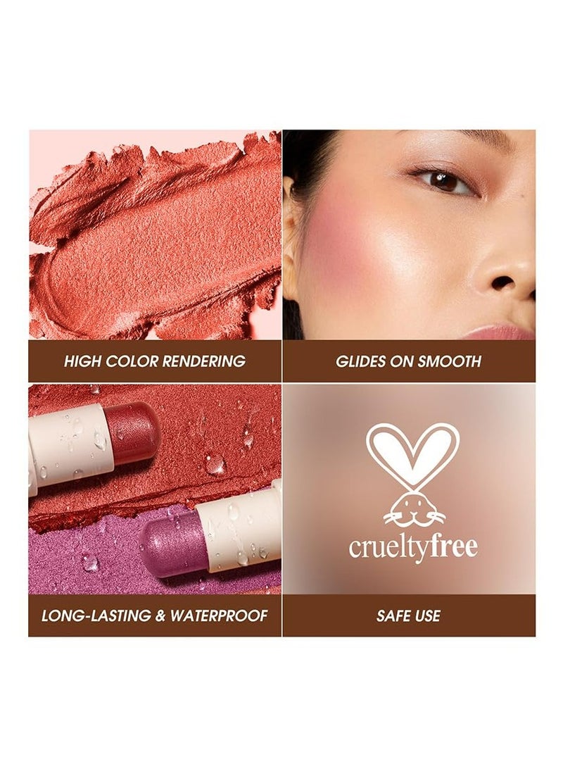 LANGMANNI 4-Color Blush Stick: Long-lasting, Natural, and Portable Cheek Makeup Stick (yacht lyfe#03, wdf-001) - Image 3