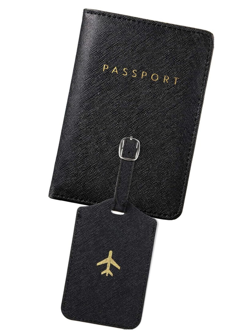 Beauenty Passport Covers and Luggage Tags, Passport Holder Travel Suitcase Tag (Black)  - Image 1