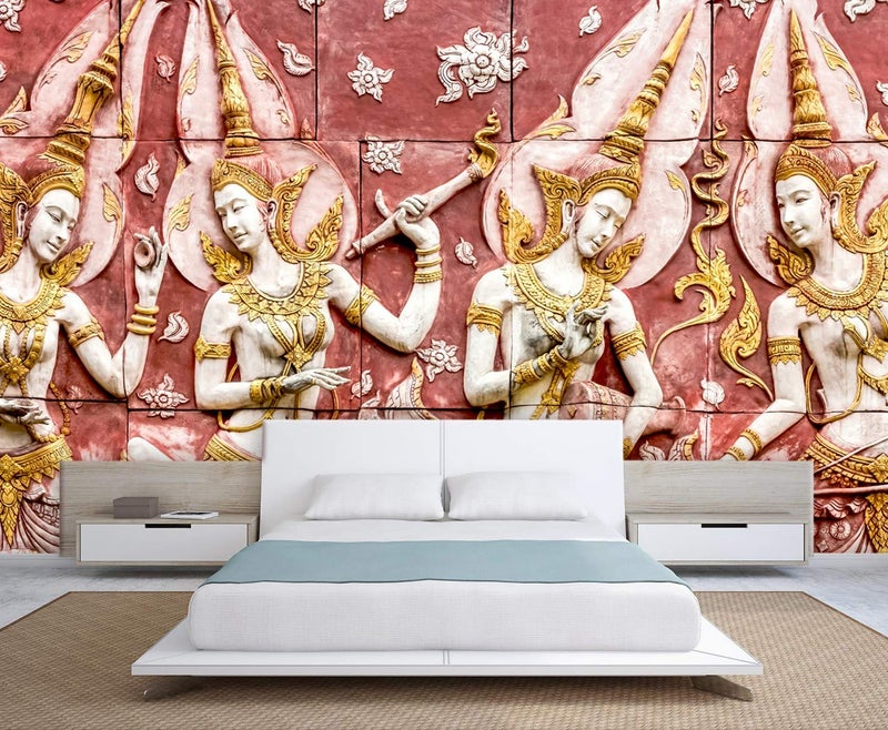 999Store 3D Print Latest Door Living room Bed Room Home Hall wall stickers Sheet roll mural wallpaper 3d Stones Wall and Dancing Ladies Mural wallpaper for walls 3d Vinyl Self Adhesive 84X60 Inches NonW7501109