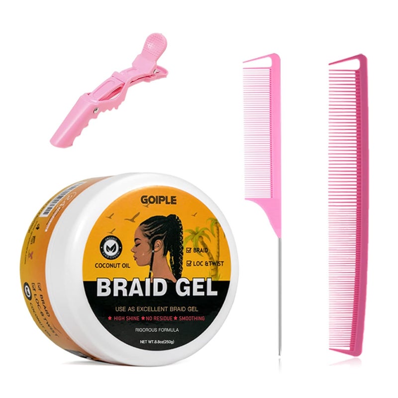 Goiple Strong Hold Braid Gel Good for Twist Locs Braids Edge No Flake Extra Hold High Shine Braiding Gel  Edge Control 88oz with Hair Combs