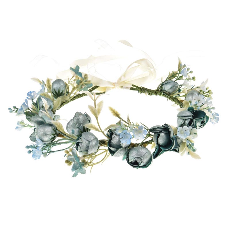 Girls Camellias Flower Crown Birthday Photo Pops Hair Wreath Wedding Festival Floral Headpiece XM11 Blue