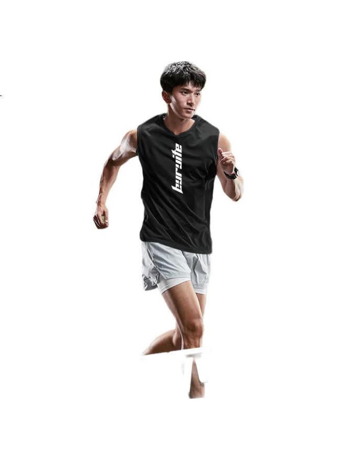 BURUITE Running Sports Suit Men'S Ice Silk Vest T-Shirt Quick-Drying Clothes Loose Marathon Track And Field Training Fitness Shorts - Image 2