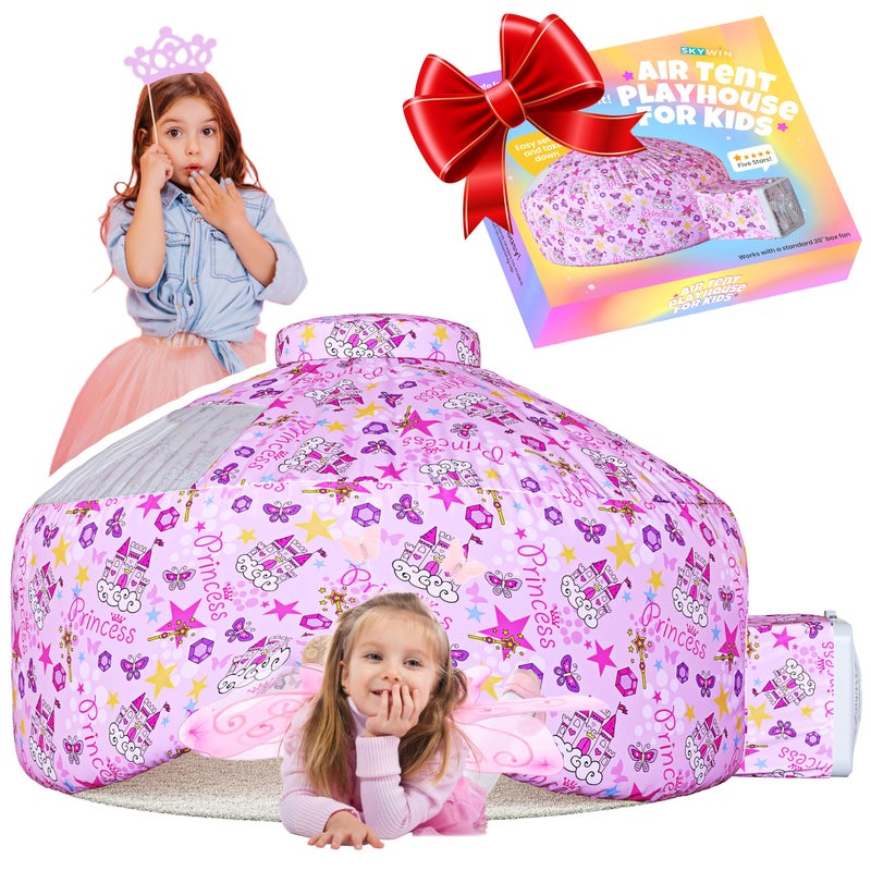 Skywin Inflatable Air Tent for Kids 77 x 50 Perfect for Social or Solo Imaginative Play Blow Up Tent Sets Up and Stores Away in Seconds Toddler Playhouse Fan NOT Included Princess Pink