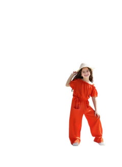Girls' jumpsuit, orange (material is Spanish linen),
