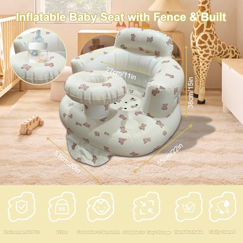 TOSXW Inflatable Baby Seat for Babies 3-36 Months, Baby Chair with Fence & Built in Air Pump, Blow Up Floor Baby Seat with Back Support, Inflatable Baby Chair Sit Me Up for Home Bear-Tray - Image 2