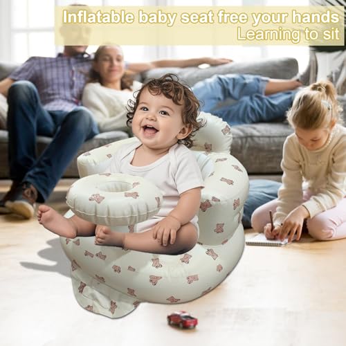 TOSXW Inflatable Baby Seat for Babies 3-36 Months, Baby Chair with Fence & Built in Air Pump, Blow Up Floor Baby Seat with Back Support, Inflatable Baby Chair Sit Me Up for Home Bear-Tray - Image 5