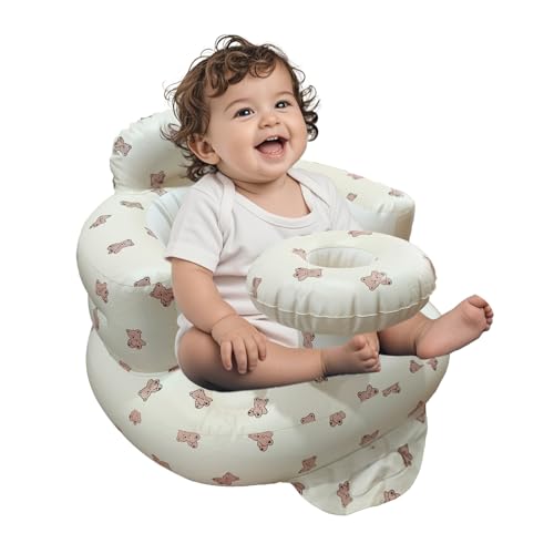 TOSXW Inflatable Baby Seat for Babies 3-36 Months, Baby Chair with Fence & Built in Air Pump, Blow Up Floor Baby Seat with Back Support, Inflatable Baby Chair Sit Me Up for Home Bear-Tray - Image 1