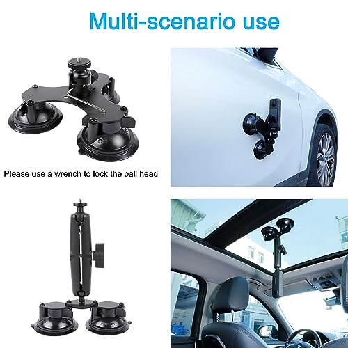 PellKing Suction Car Mount for Insta360 x5,x4, x3, x2, x,One RS,R Compatible with GoPro Max DJI OSMO 360 Camera 5 in 1 Suction Mount Kit for Action Cameras (Includes 44.9-inch Selfie Stick) - Image 3