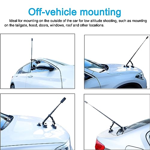 PellKing Suction Car Mount for Insta360 x5,x4, x3, x2, x,One RS,R Compatible with GoPro Max DJI OSMO 360 Camera 5 in 1 Suction Mount Kit for Action Cameras (Includes 44.9-inch Selfie Stick) - Image 2