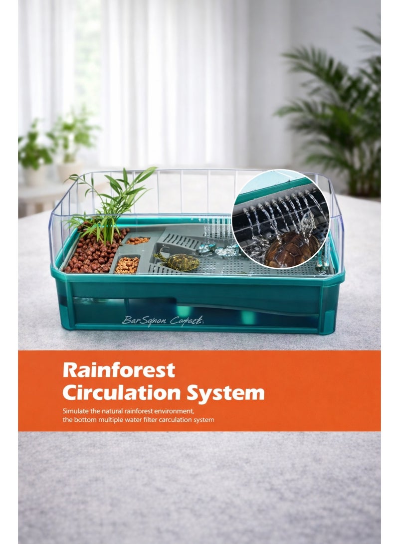 ڤسيل24 مجموعة حوض السلاحف المائية تتضمن ملحقات مثل فلتر مياه، وسياج عالي لمنع الهروب، ومساحة واسعة مناسبة لصغار السلاحف - 34.5 × 18 × 18 سم - Image 1
