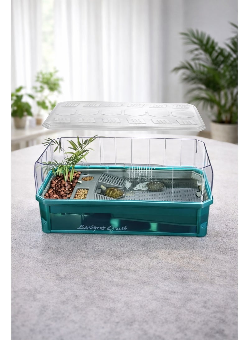ڤسيل24 مجموعة حوض السلاحف المائية تتضمن ملحقات مثل فلتر مياه، وسياج عالي لمنع الهروب، ومساحة واسعة مناسبة لصغار السلاحف - 34.5 × 18 × 18 سم - Image 2
