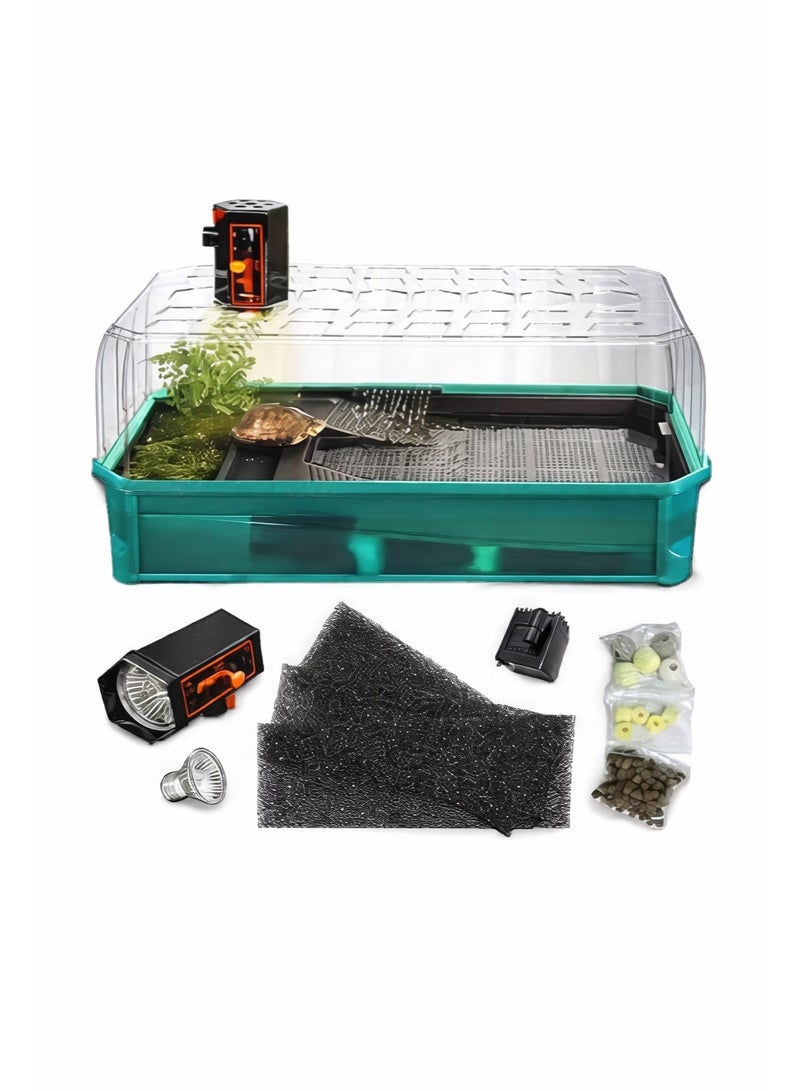 ڤسيل24 مجموعة حوض السلاحف المائية تتضمن ملحقات مثل فلتر مياه، وسياج عالي لمنع الهروب، ومساحة واسعة مناسبة لصغار السلاحف - 34.5 × 18 × 18 سم - Image 4