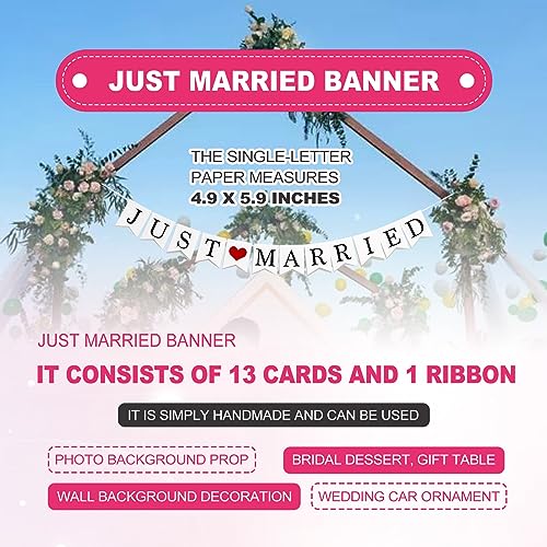 Vrasly 4 Pcs Just Married Wedding Car Decorations - Include Just Married Ornate Car Magnets 12x7, Just Married Car Wedding Day Car Window Decals 22.4x5, Just Married Sign Banner Car for Honeymoon Wedding - Image 4