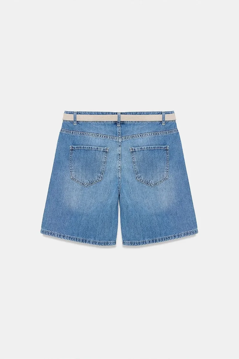 Dilvin Mid Blue Denim DILVIN High-Waist Wide-Leg Denim Shorts With Belt for Women | Best Price UAE