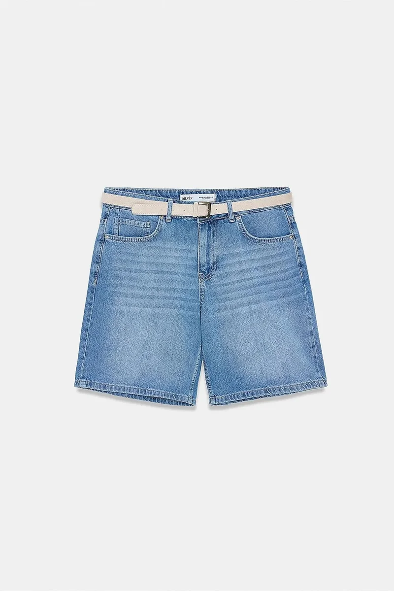 Dilvin Mid Blue Denim DILVIN High-Waist Wide-Leg Denim Shorts With Belt for Women | Best Price UAE