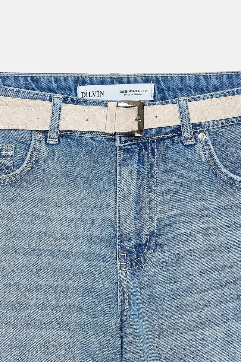 Dilvin Mid Blue Denim DILVIN High-Waist Wide-Leg Denim Shorts With Belt for Women | Best Price UAE
