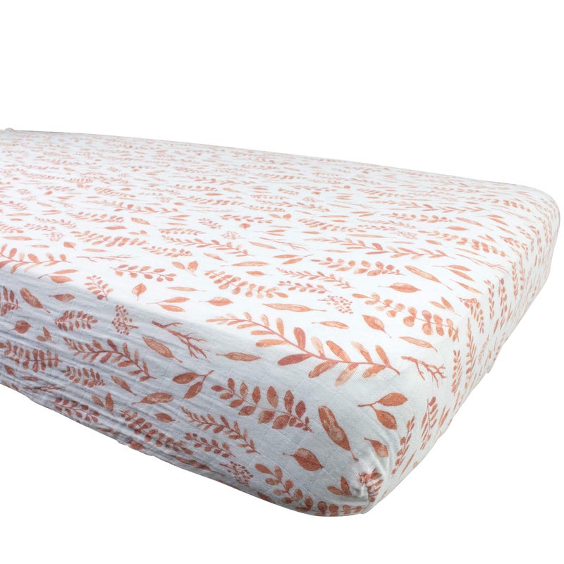 Bebe au Lait Bebe au Lait Classic Muslin Crib Sheet 100 Cotton Muslin Fits Standard Crib Mattress Pink Leaves