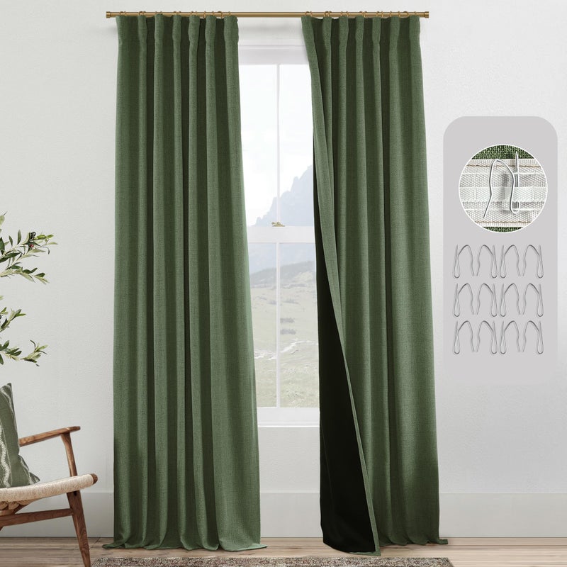 PANELSBURG 108 Inches Long Blackout Curtains for Living Room 2 Panel Set Linen Back Tab Hook Pleated Room Darkening Large Window Curtains for Bedroom Full Length 100 Width Olive Green - Image 1