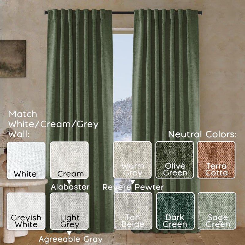 PANELSBURG 108 Inches Long Blackout Curtains for Living Room 2 Panel Set Linen Back Tab Hook Pleated Room Darkening Large Window Curtains for Bedroom Full Length 100 Width Olive Green - Image 2