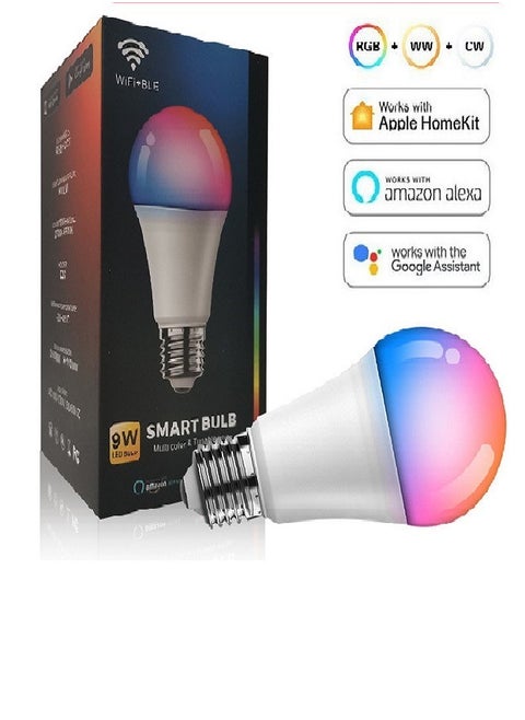WIFI Smart Bulb with 1Year Warranty - 9W Smart Wi-Fi Light Bulb Pack of 1 - LED Home light bulb Compatible with Alexa - Echo and Google Home Assistant - Bulb smart light has Multi Colors