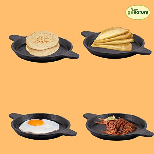 GONATURS Cast Iron Cookware-Tawa for Dosa/Fish Fry/Chapati/Roti/Naan. Dosa Tawa, Dosa Kallu, Dosa Chatti, Iron Tawa. Healthy Cast Iron tawa-Gas and Induction Compatible.(Black) 10Inch - Image 5