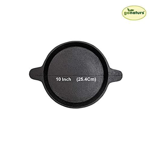 GONATURS Cast Iron Cookware-Tawa for Dosa/Fish Fry/Chapati/Roti/Naan. Dosa Tawa, Dosa Kallu, Dosa Chatti, Iron Tawa. Healthy Cast Iron tawa-Gas and Induction Compatible.(Black) 10Inch - Image 2