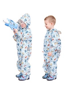 Fewlby Kids Toddler Rain Suit for Boys Girls One Piece Hoodie Zipper Cartoon Waterproof Coverall Rain Jacket 2-5 Years M Size  - Image 3